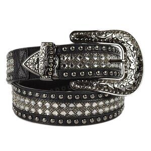 Wonderwest Black Leather Rhinestone Studded Western Belt Small